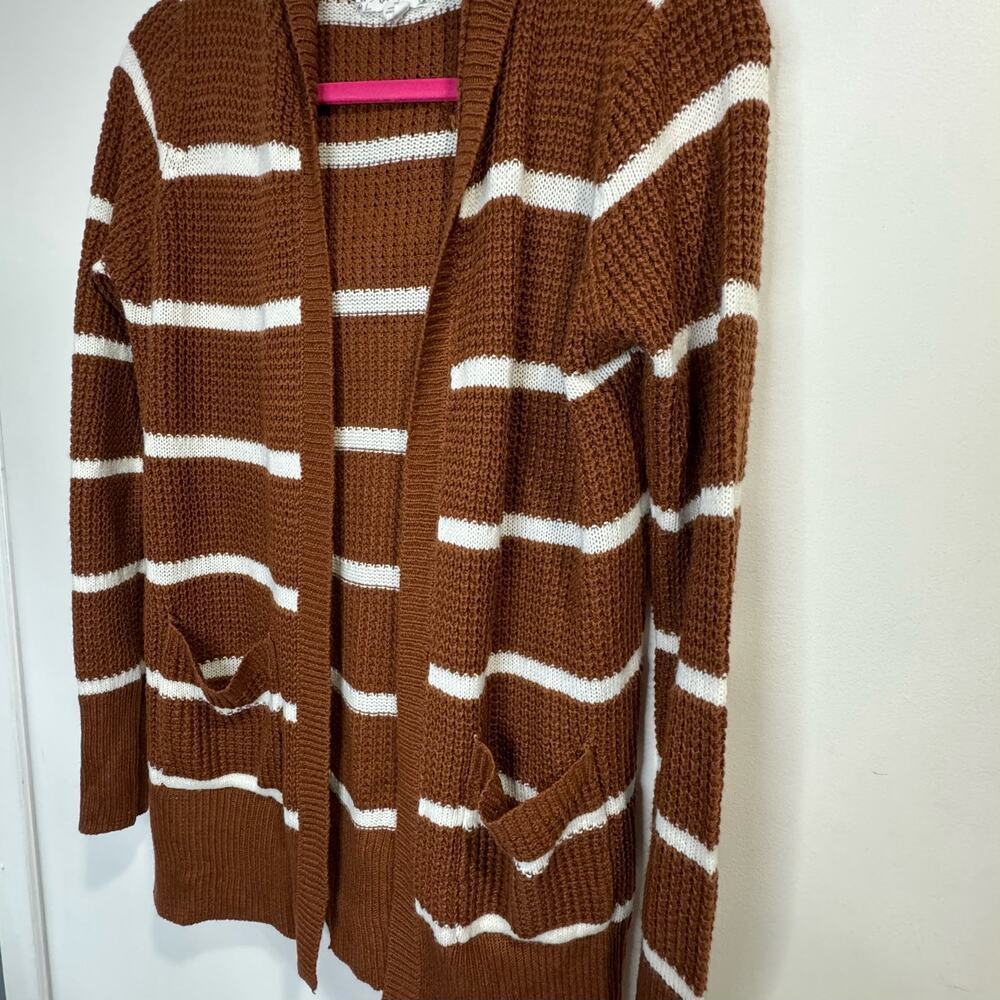 Moondance Knit Striped Hooded Long Cardigan Size M - Picture 4 of 6